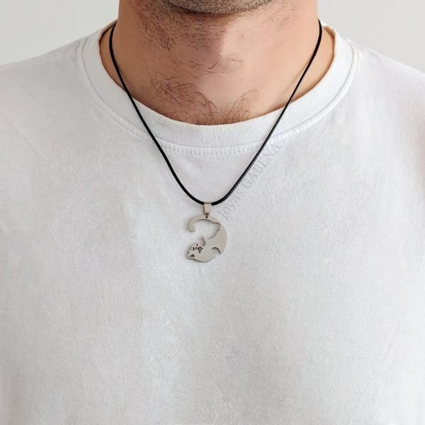 collar yin yang gato circulo plateado