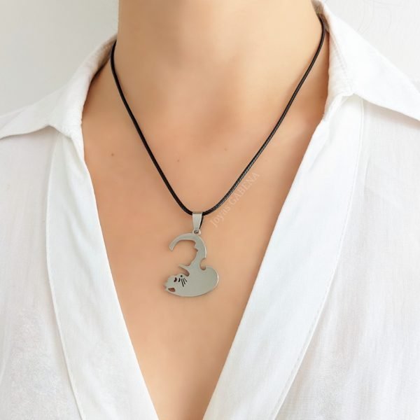 collar yin yang gato corazon plateado