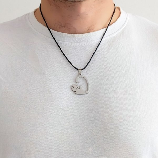 collar yin yang gato corazon plateado acero