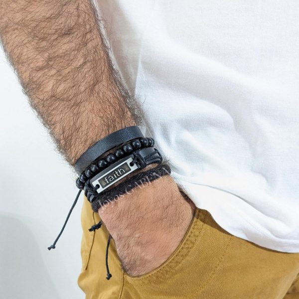 pulsera hombre cuero sintético fe faith