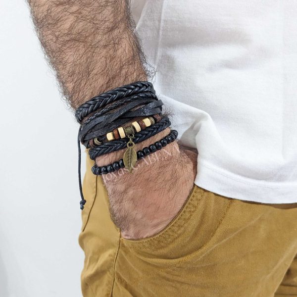 pulsera cuero sintetico hojita hoja