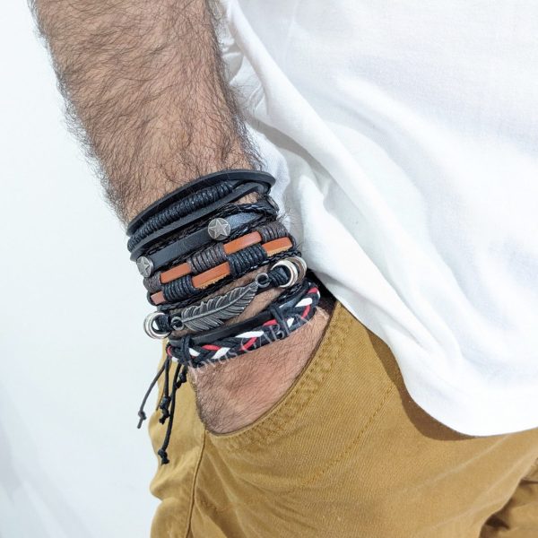 pulsera cuero sintético pluma
