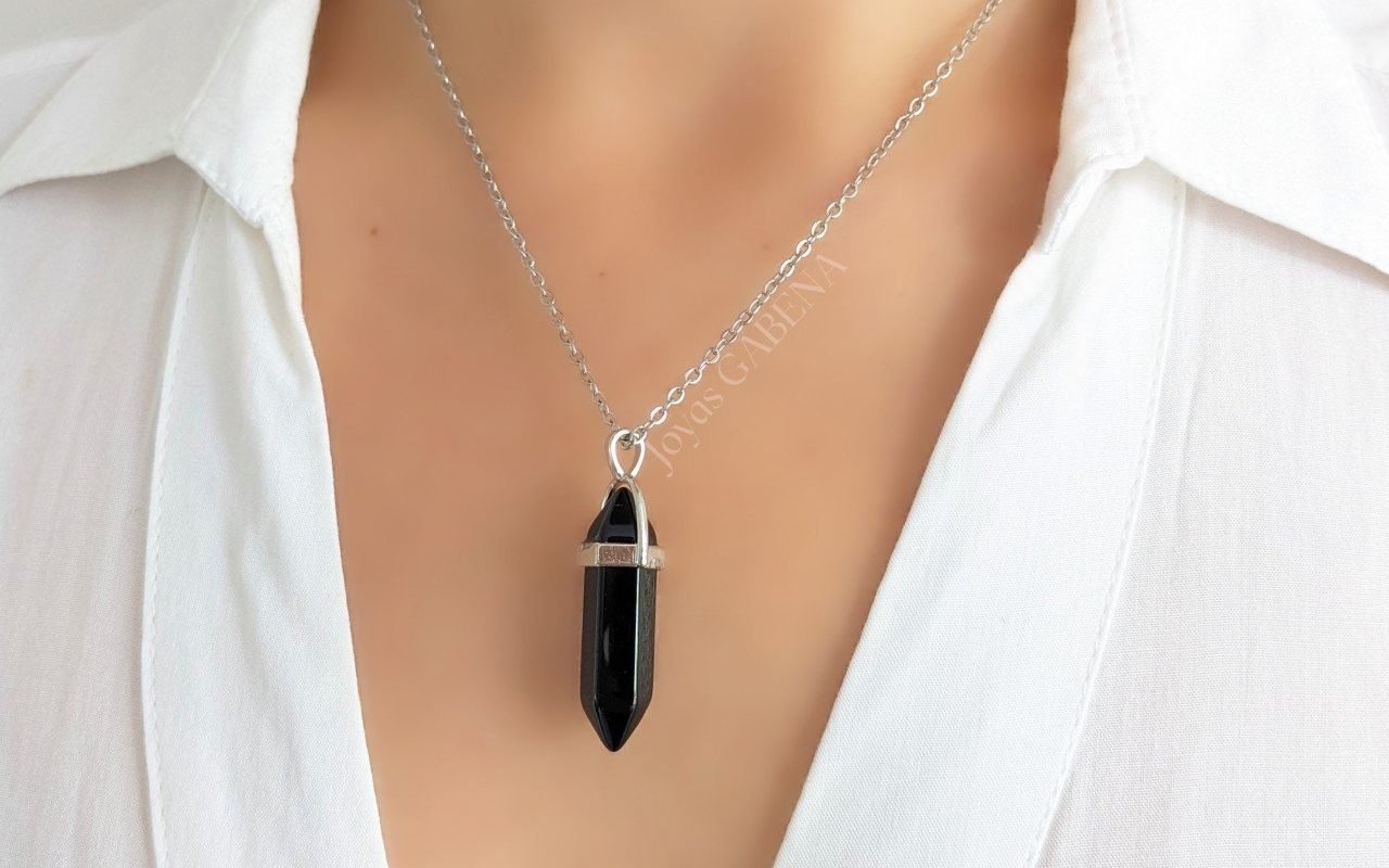 Collar Piedra Natural Hexagonal Acero Quirúrgico - Onyx 2