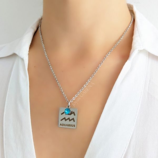 Collar Signos Zodiaco Cristal Acero Quirúrgico - Acuario 2