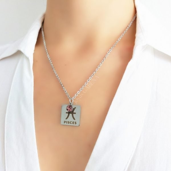 Collar Signos Zodiaco Cristal Acero Quirúrgico - piscis 2
