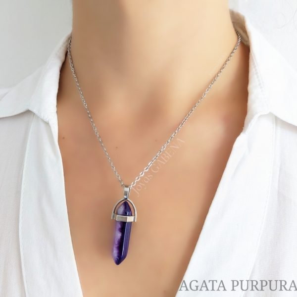 Collar piedra natural hexagonal agata purpura