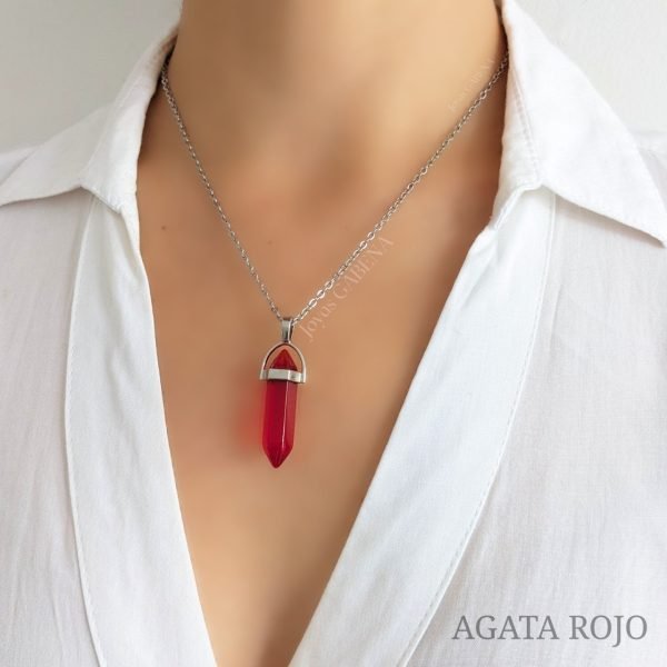 Collar piedra natural hexagonal agata rojo