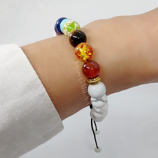 Pulsera Piedras Naturales 7 Chakras Ajustable - blanco turquesa 3