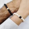 Pulseras Piedras Naturales Pareja Amistad Elástica howlita y onix