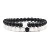 Pulseras Piedras Naturales Pareja Amistad Elastisada - Howlite & matt onyx