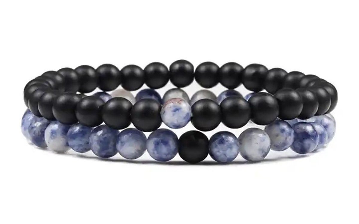 Pulseras Piedras Naturales Pareja Amistad Elastisada - Punto azul y matt onyx