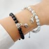 Pulseras Piedras Naturales Parejas Iman Corazón - Lava & Turquesa Blanco