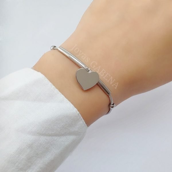 Pulsera Semi Rigida Corazón Regulable Acero Quirúrgico