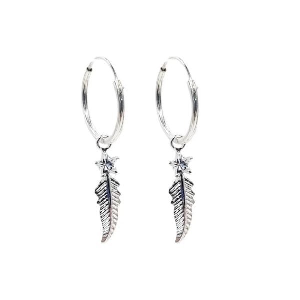 AAR-198 aros argolla pluma y cristal plata