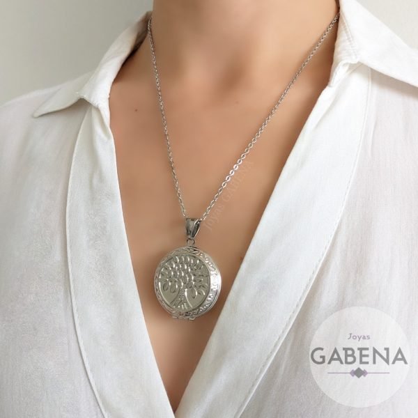 COAA-101 Collar Relicario Arbol de la vida Acero Quirúrgico 30mm