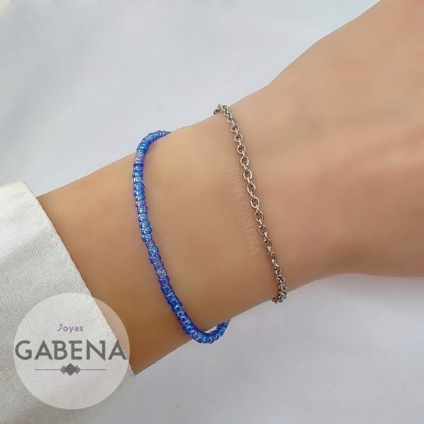 Pulsera Cristales Mostacilla Extensible Acero