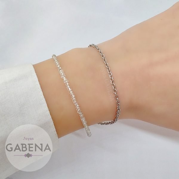 Pulsera Cristales Mostacilla Extensible Acero