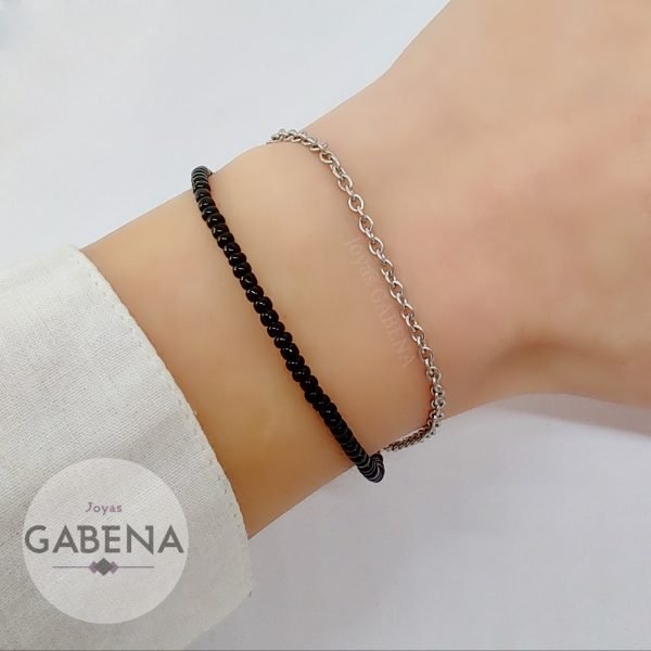 Pulsera Cristales Mostacilla Extensible Acero