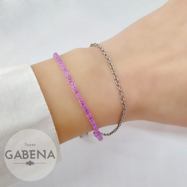 Pulsera Cristales Mostacilla Extensible Acero