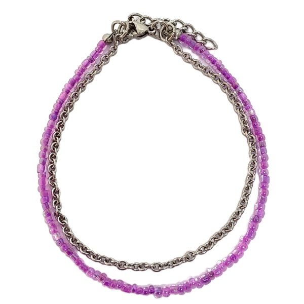 Pulsera Cristales Mostasilla Extensible Acero - Violeta