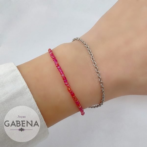 Pulsera Cristales Mostacilla Extensible Acero