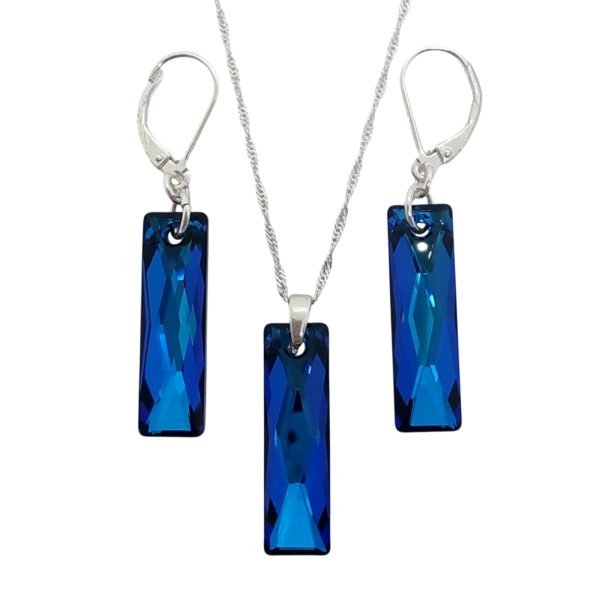 Conjunto Swarovski Queen Baguette Bermuda Blue 25mm