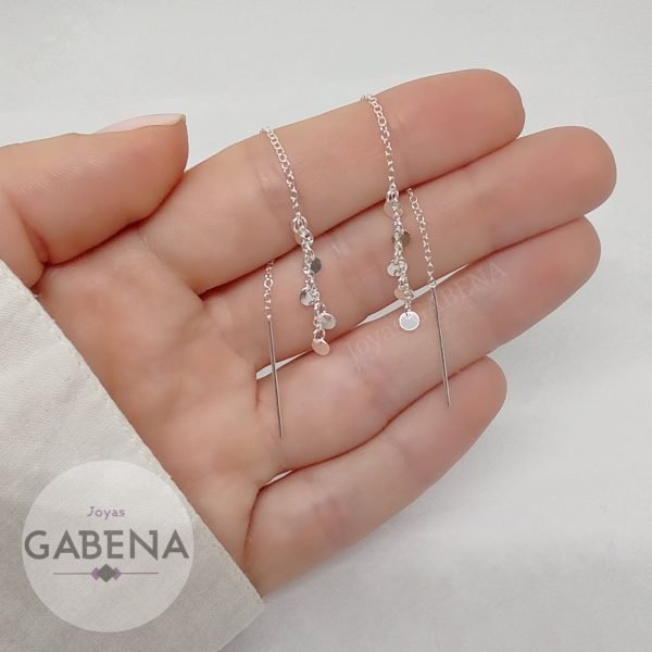 Aros Aguja Cadena Y Monedas Plata 925 - Imagen 3