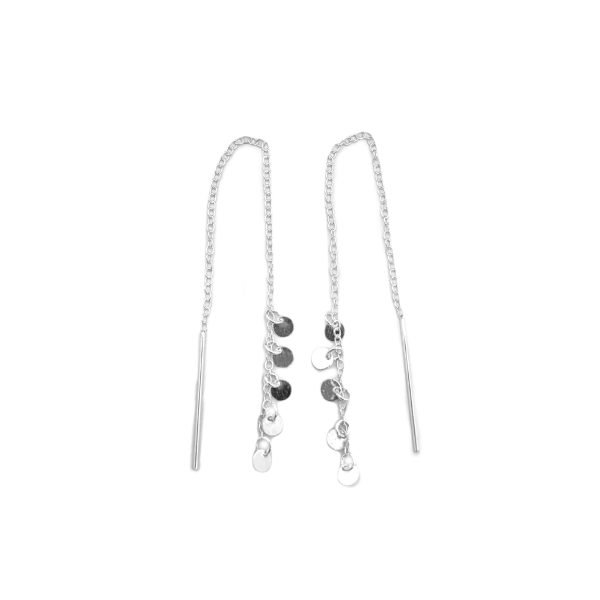 Aros Aguja Cadena Y Monedas Plata 925