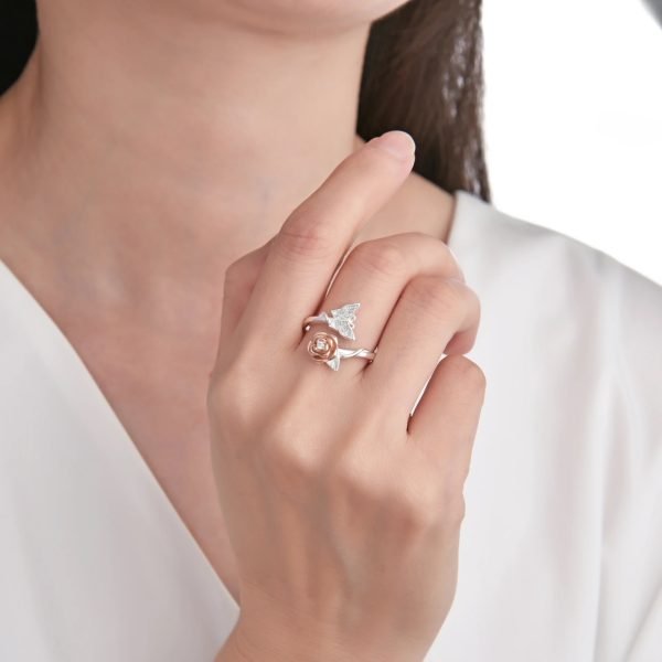 Anillo Flor y Mariposas Regulable