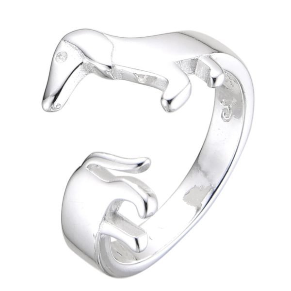 Anillo Perro Salchicha Regulable Plata 925