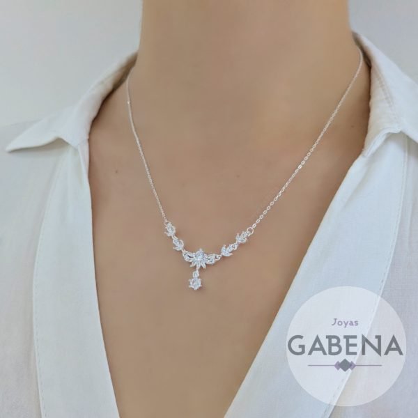 CO-68 Collar Espiga Y Punto De Luz Cristales Plata 925