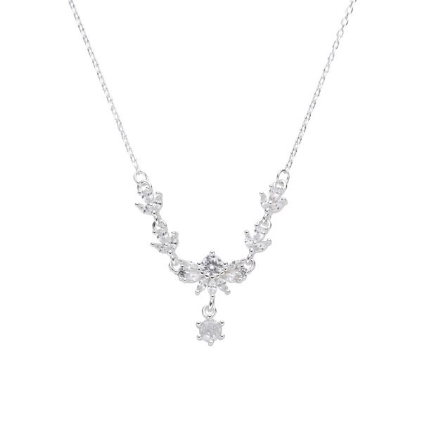 Collar Espiga y Punto de Luz Cristales Plata 925