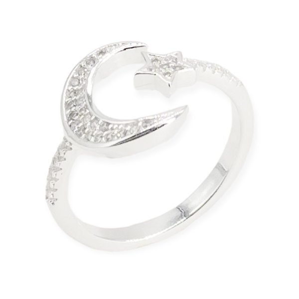 Anillo Luna y Estrella Regulable Plata 925