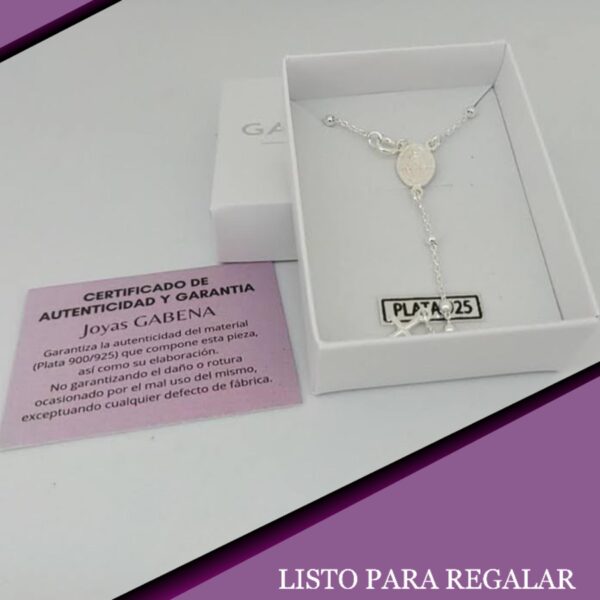 collar rosario medalla milagrosa bolitas 3mm plata pack