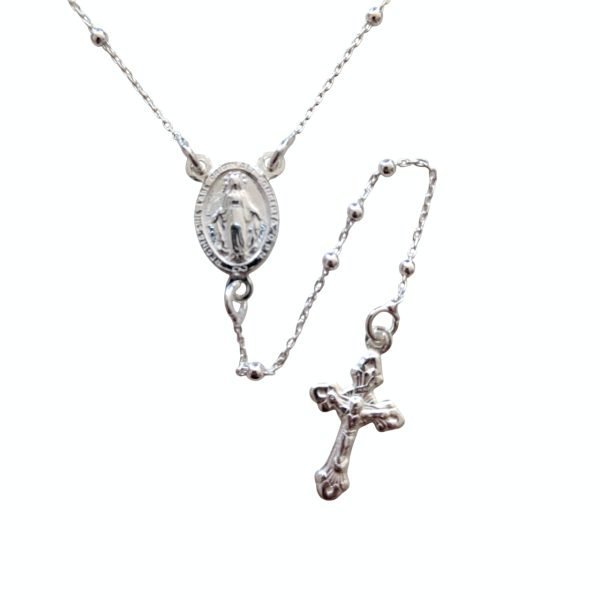 cadena rosario medalla milagrosa plata 925 65cm