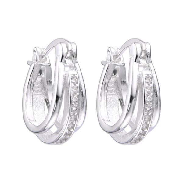 Aros Triple Argollas Cristales Plata 925