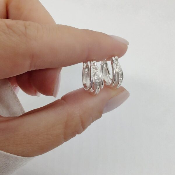 Aros Triple Argollas Cristales Plata 925 - Imagen 5