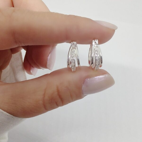 Aros Triple Argollas Cristales Plata 925 - Imagen 4