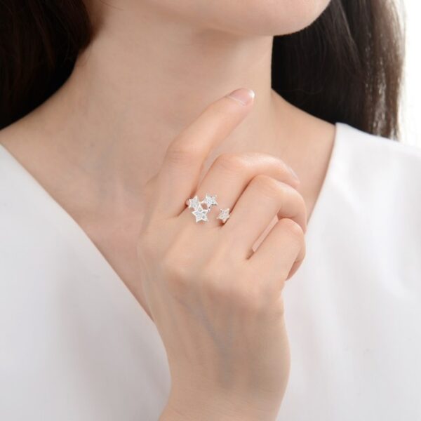 Anillo Estrellas Cristales Regulable Plata 925