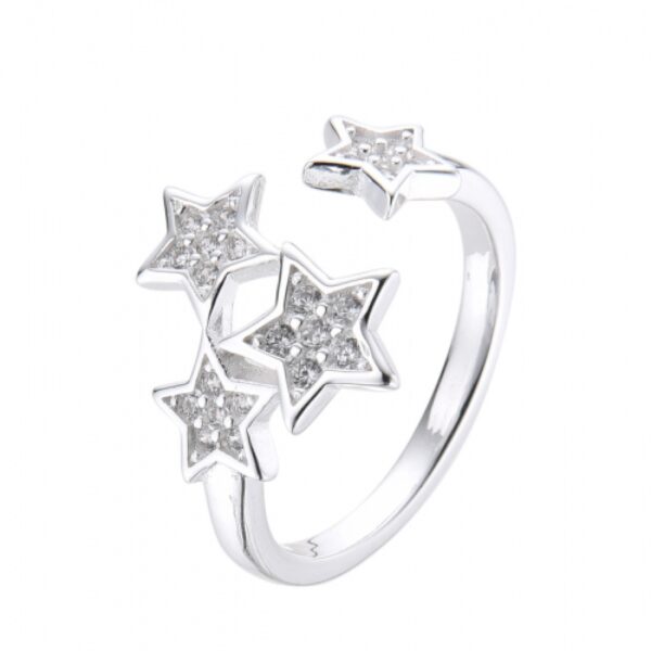 Anillo Estrellas Cristales Regulable Plata 925