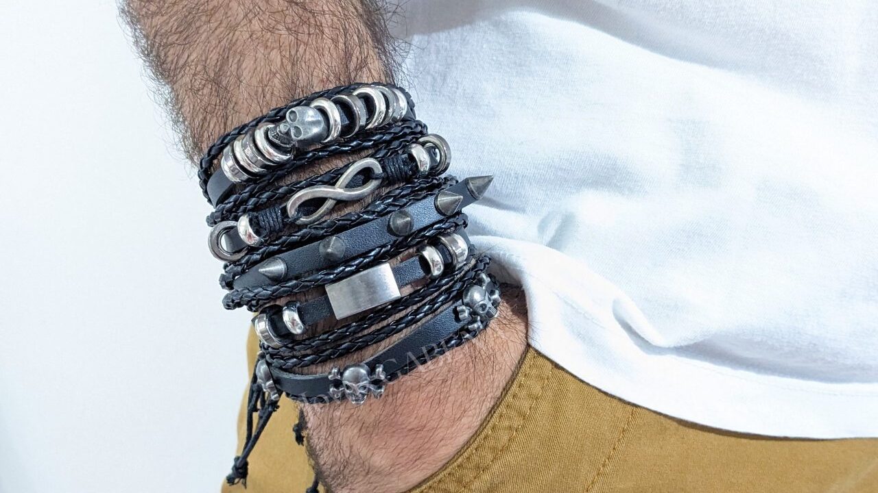 pulsera hombre cuero sintético calavera