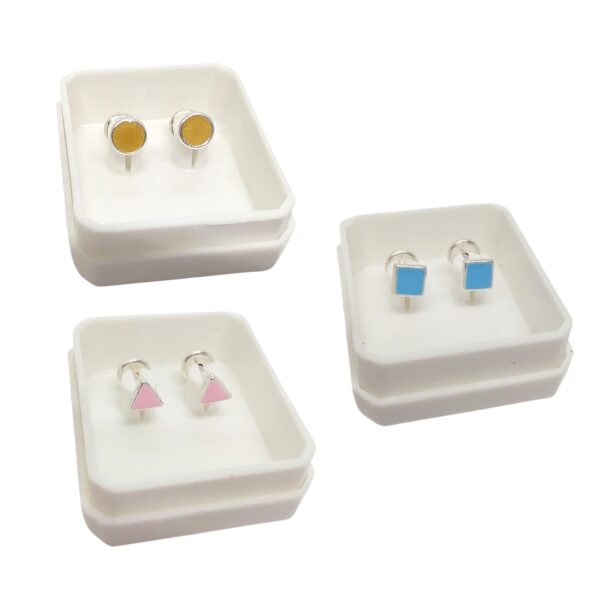 Aros Abridores Combo circulo, triangulo y cuadrado Plata Lamiado Premium