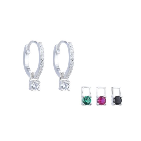 Aros Huggies Con Cristales 4 en 1 Plata 925