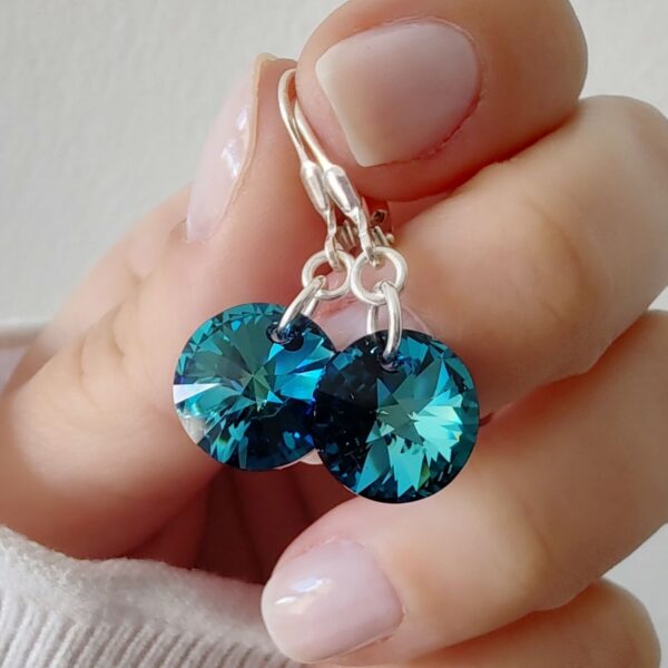 Aros Con Cristal Swarovski Rivoli 12mm Plata - Bermuda Blue