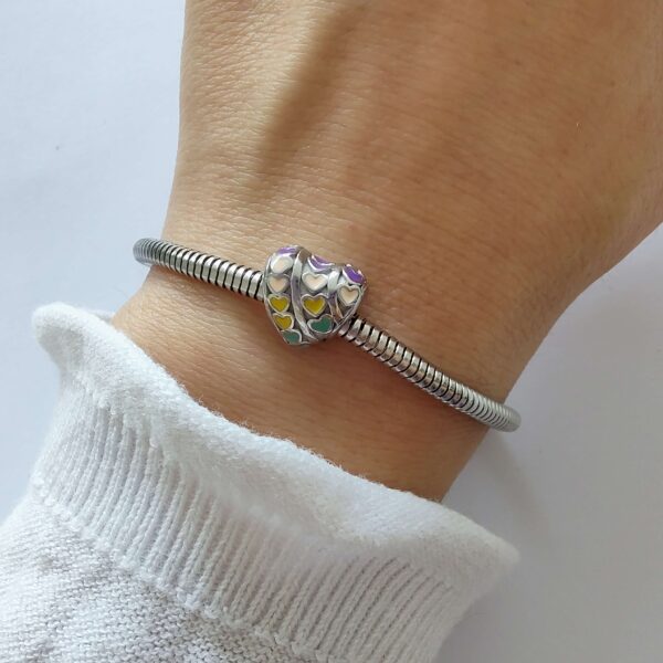 Dije Charm Corazones Pasante Acero Quirúrgico Plateado