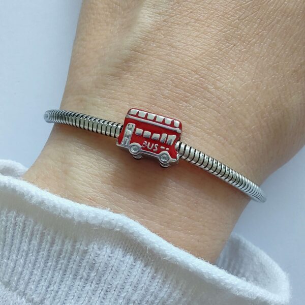 Dije Charm Bus Ingles Acero Quirúrgico Rojo