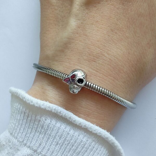 Dije Charm Calavera Mariposa Acero Quirúrgico Plateado