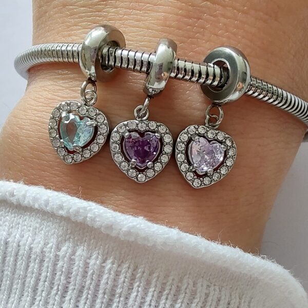 DCHA-28 Dije Charm Corazon Cristales Acero Quirúrgico Celeste claro 22