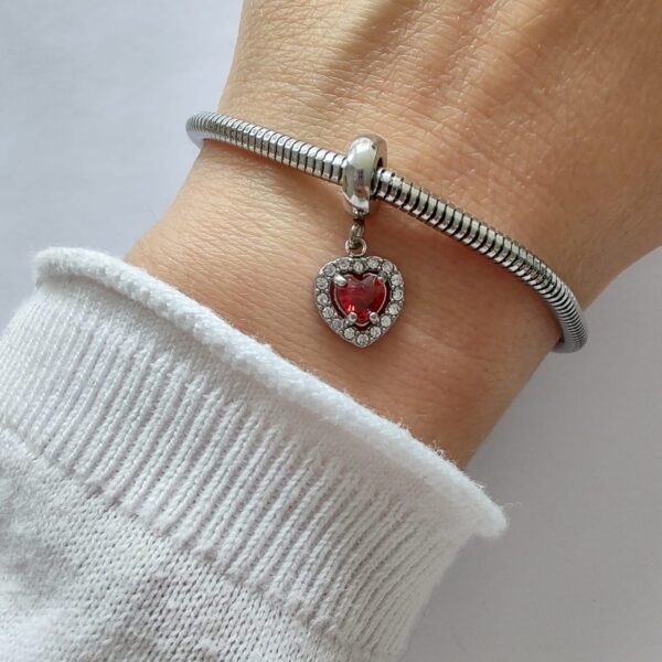 DCHA-34 Dije Charm Corazon Cristales Acero Quirúrgico Rojo