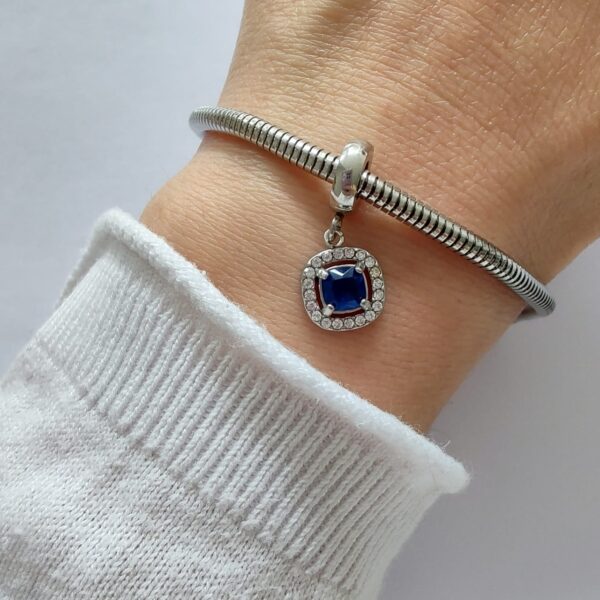DCHA-37 Dije Charm Cristal Cuadrado Acero Quirúrgico Azul